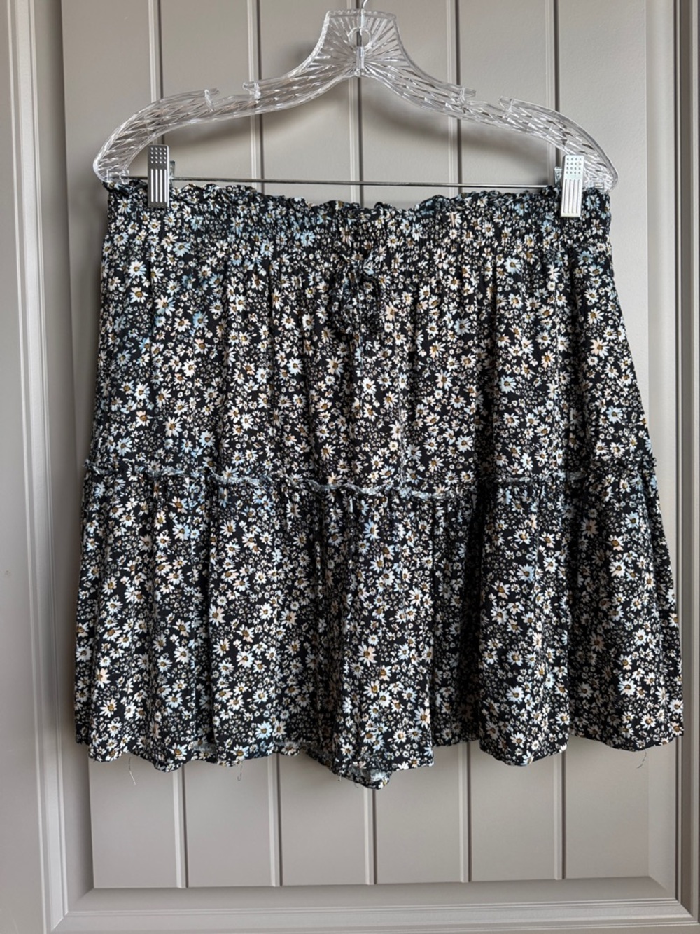 Vici Black floral Skirt with White & Light Blue Daisies
